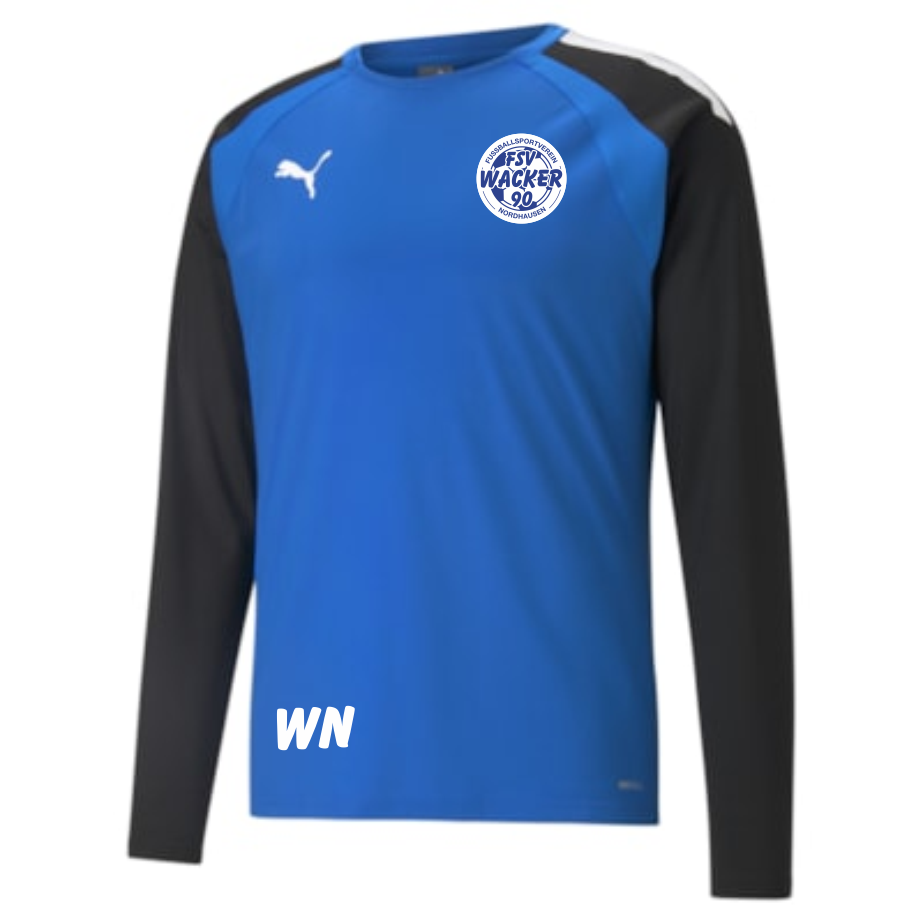 teamLIGA Kinder Training Sweatshirt FSV Wacker 90 Nordhausen, blau-schwarz mit Vereinslogo und Puma Symbol.