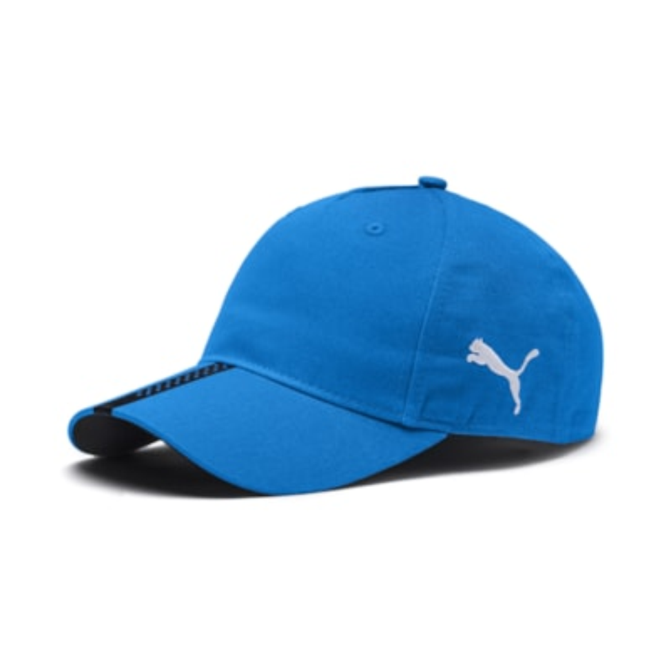 PUMA Liga Cap, leuchtend blaue Kappe mit weißem PUMA Logo an der Seite und schwarzen Streifen am Schirm.