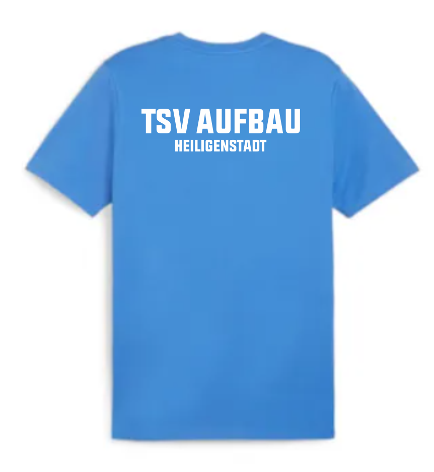 teamGOAL Herren T-Shirt in Blau, Rückseite mit weißem Aufdruck 'TSV AUFBAU HEILIGENSTADT'.